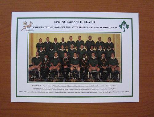 Gloss photo of the Springbok rugby team - CENTENARY TEST vs Ireland - 2007 in Dublin