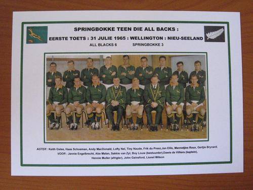 Gloss photo of the Springbok rugby team vs the All Blacks - first test 1965 in Wellington