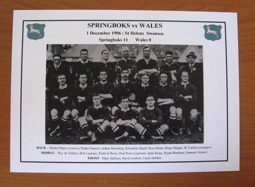 Gloss photo of the Springbok rugby team vs Wales - 1906 at St Helens in Swansea