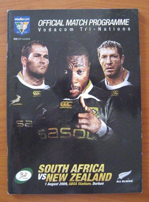 Official rugby programme - South Africa vs New Zealand - 2009 at the ABSA Stadium in Durban