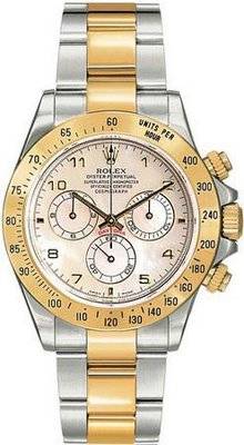 ROLEX DAYTONA WHITE MOTHER OF PEARL DIAL WITH TWO TONE STEEL AND YELLOW GOLD