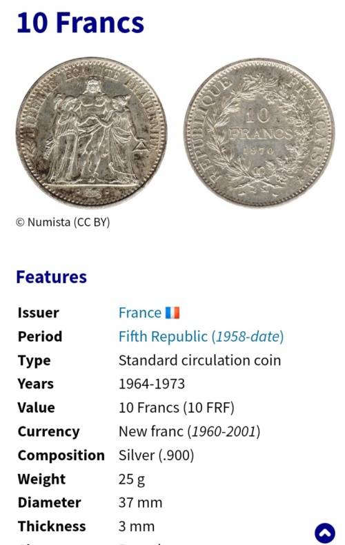 1967 France Silver 10 Francs - 90% silver