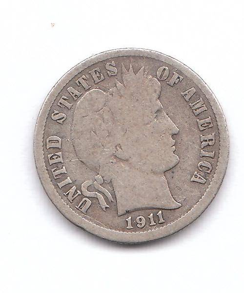 1911 (S) UNITED STATES SILVER BARBER DIME