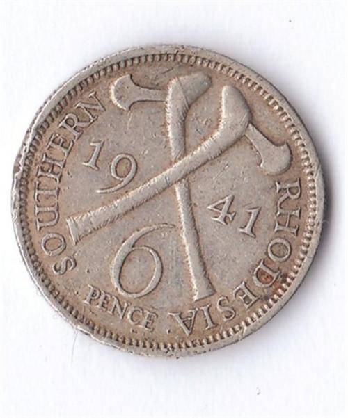 1941 SOUTHERN RHODESIA SILVER 6 PENCE