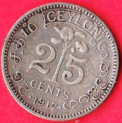 1917 CEYLON 25 CENTS #.800 SILVER#