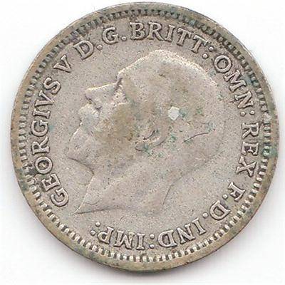 1936 GREAT BRITAIN 3 PENCE  GEORGE V, SILVER.500