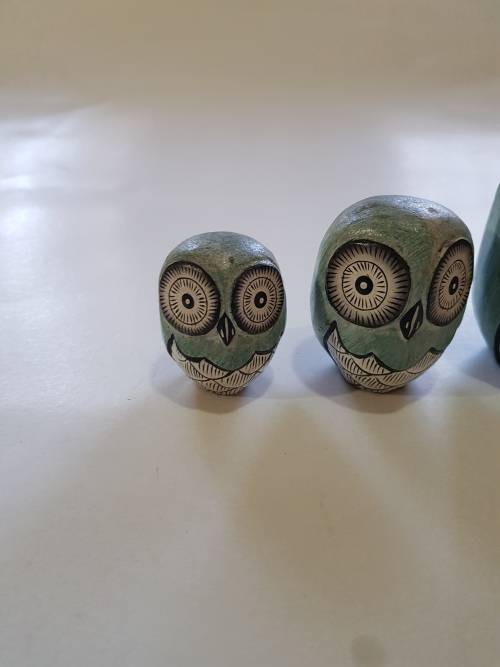Trio of Wooden Owls