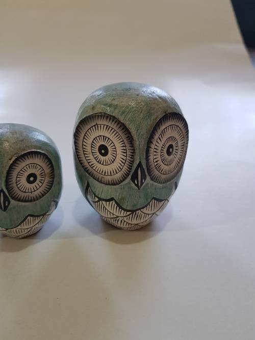 Trio of Wooden Owls