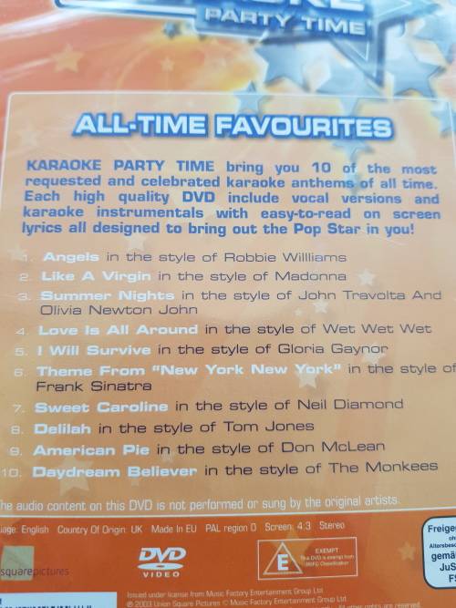 Karaoke Party Time, All Time Favourites, DVD