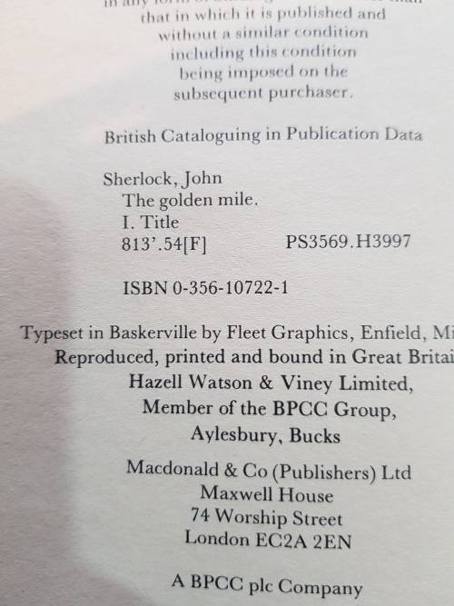 The Golden Mile by John Sherlock, 1986, First Edition