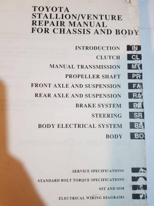 Toyota Chassis and Body Workshop Manual, Stallion and Venture