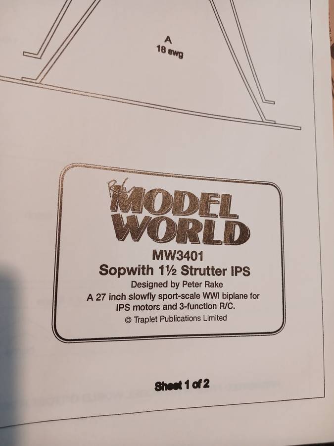 MW3401 Sopwith 1 1/2 Strutter IPS designed by Peter Rake: Plan/Blueprint