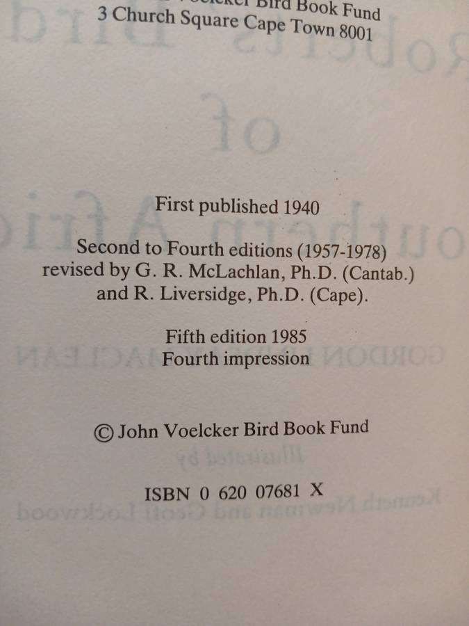 Robert`s Birds of Southern Africa by Gordon Lindsay Maclean