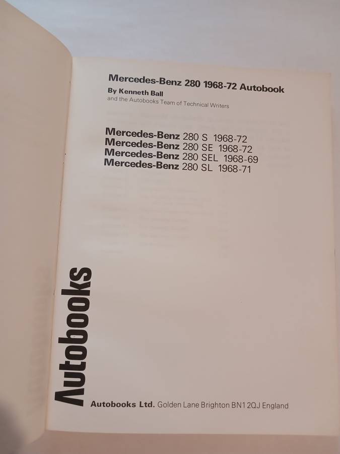 Mercedes-Benz 280, 1968-72 Autobooks Owners Workshop Manual