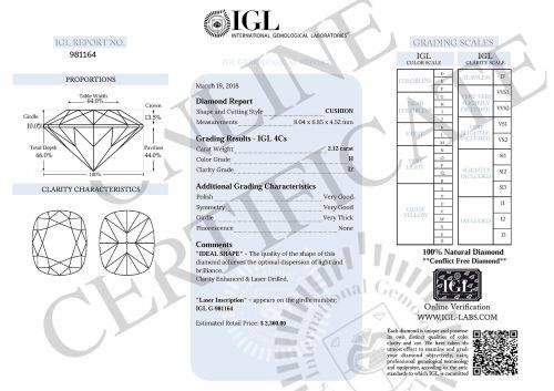***IGL CERTIFIED AND SERIAL ENGRAVED*** MASSIVE 2.12 Cts STUNNING 'H' COLOUR NATURAL DIAMOND