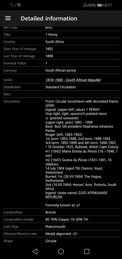 1892  1 penny South Africa