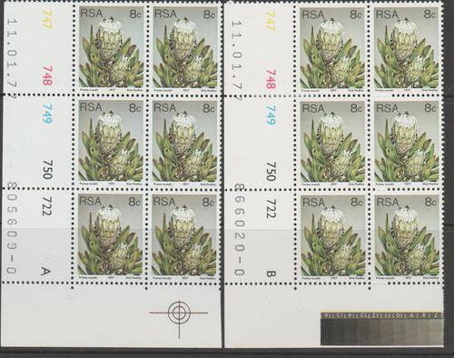 S.A. "3rd Definitive issue"  Set of 2 Control Blocks  A + B (8c) M.N.H. (as per scan)