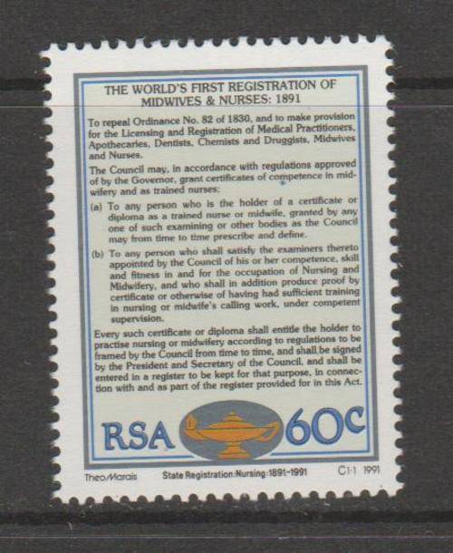 S.A. 1991 S.A.C.C. 750 "State Registration for Nurses and Midwives" One stamp M.N.H.