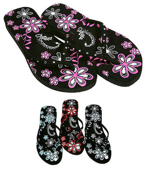 Flip Flop - Black w/ Floral Prints