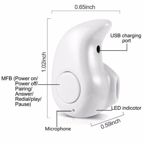 Wireless Bluetooth Earphones (1pc Earbud) In Black or White.