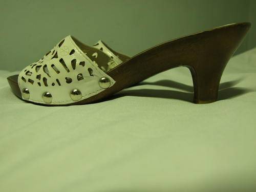 Wood sole & white upper clogs- Size 3