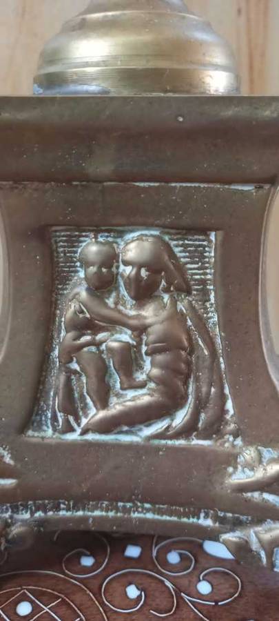 Large Copper Candle Holder with biblical scenes. Beautiful & scares. See photos