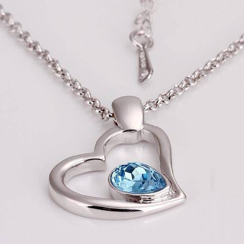 18KGP N460 Blue Heart Swan Necklace 18K Gold Plated Fashion Jewelry Nickel Free Austria Crystal