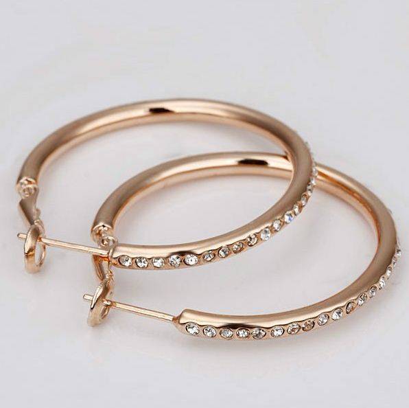 Gold Plated Hoop Earrings Fashion Jewelry Nickel Free with Austrian SW Element Crystal