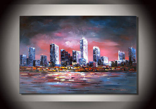 ORIGINAL MODERN CITYSCAPE ART ACRYLICS ON CANVAS 60 X 90 CM