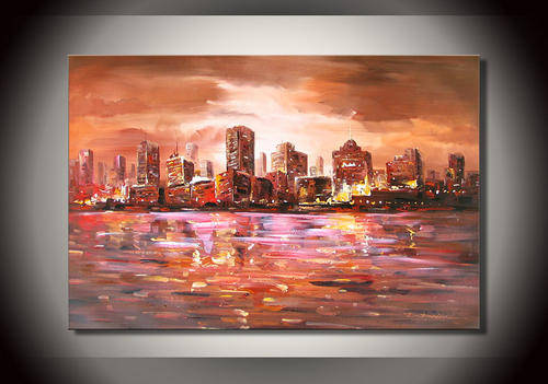 ORIGINAL MODERN CITYSCAPE ART ACRYLICS ON CANVAS 60 X 90 CM