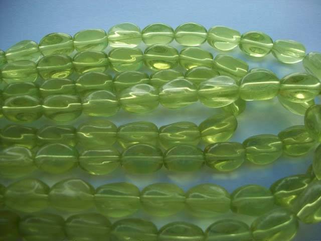 OVAL GREEN GLASS BEADS-12MM-27PC
