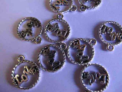 ROUND WITH WORD LOVE METAL CHARM - 2PC