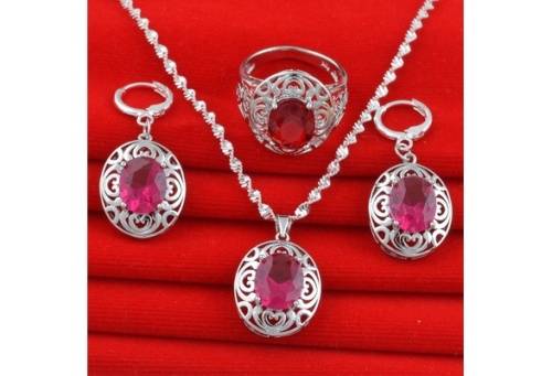 Women's 925 sterling silver combination Crystal Earrings+Necklaces+Ring  - FREE SHIPPING