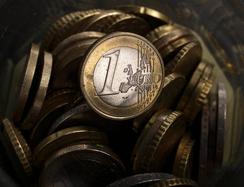 Euro coins in different denominations (circulated)