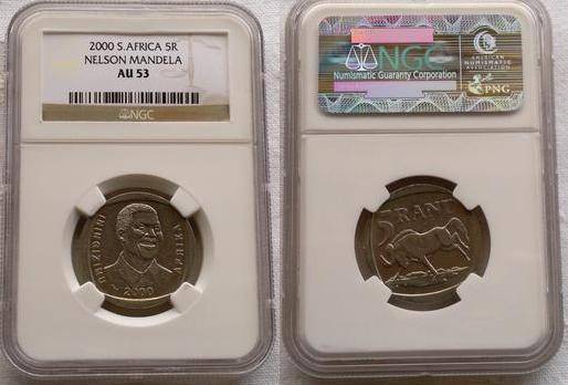 ***SUPER SCARCE*** NGC GRADED AU53 2000 SMILING MANDELA SMILEY R5 !