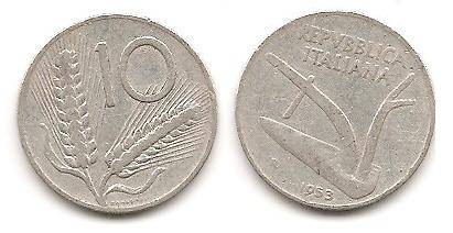 Italiana 10 Lire Coin 1953 (F)