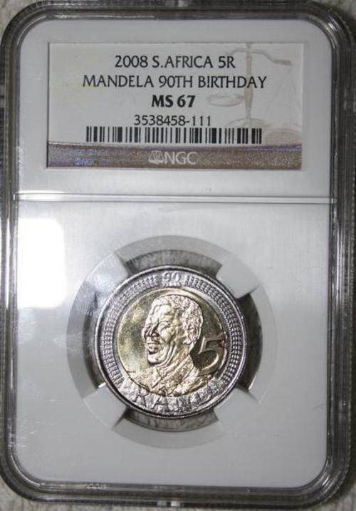 @@CHEAP!! 2 LEFT !! @@@ ULTRA HIGH GRADE!! NGC MS67 2008 Mandela 90th Birthday R5 !!!