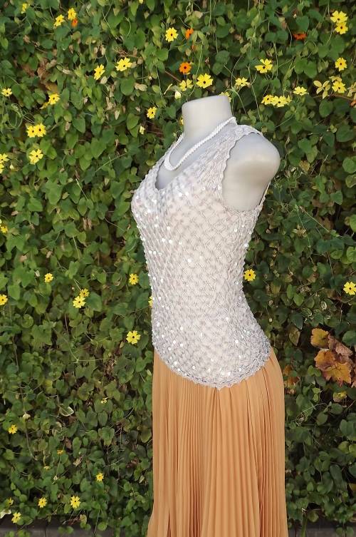 Glam sequin top in silver grey by Misch Mash Size 36/12.V neck.Bottom layer stretch polyester