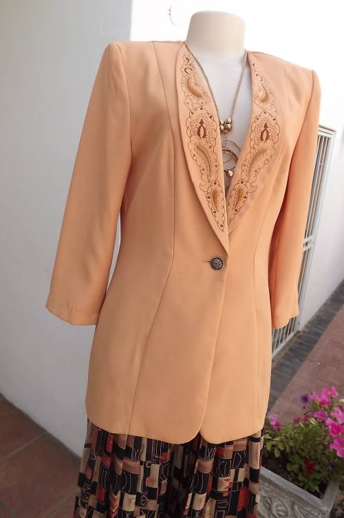 Finely detailed elegant mango colour tuxedo style jacket by ESSENCE size 36/12.