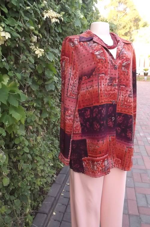 Beautiful bohemian print long sleeve blouse size 42/18 by ROSELLA.As new