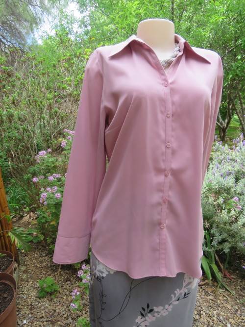 Dusty pink long sleeve button down blouse with v front and collar by WOOLWORTHS woman