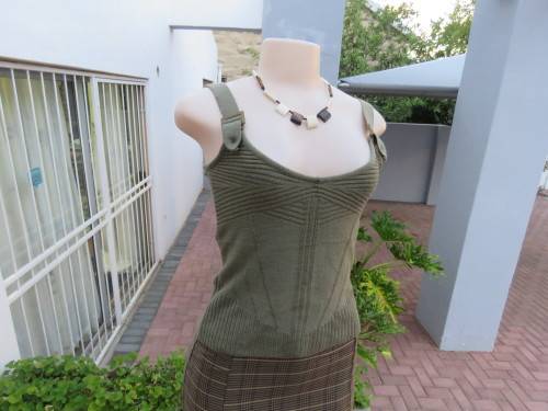 Cute and sexy olive green knitted strappy top by W.W.W.Size 34/10.Good condition.