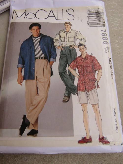 'McCALL's' pattern 7686 in sizes 38-52 for mens shirt and pants or shorts.
