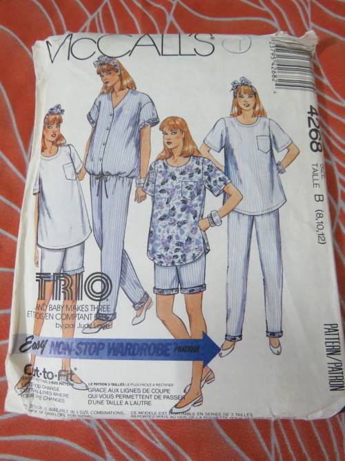'McCALL'S' sewing pattern 4268 for pants,shorts,top and maternity jumpsuit.Size 8,10 and 12.As new.