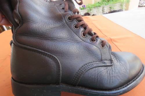 Pair of SADF brown genuine leather army boots in size 5.5. Issued in 2005 by DWS. Army size 240 W.