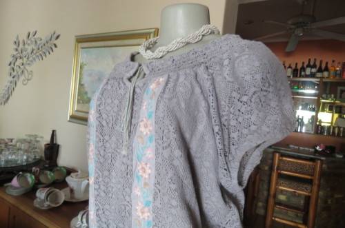 Must have for the summer silvergrey cotton/nylon blend lace top size 42/18 by 'Exact'.