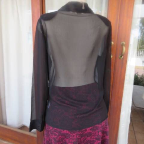 Dainty long sleeve black sheer polyester top made for OASIS in India. With lace inlays on front.