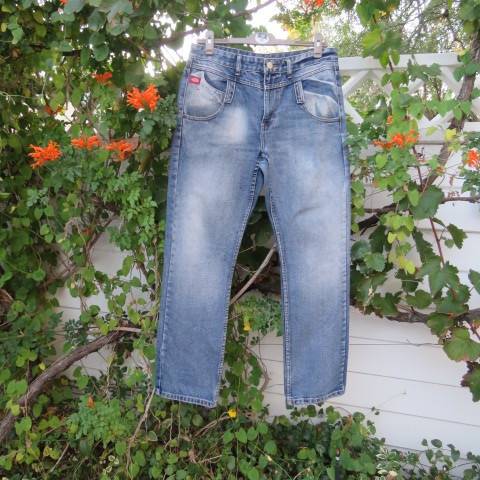 Men's durable blue denim jeans by 'Dickies' in size 34. In polycotton. Straight legs.