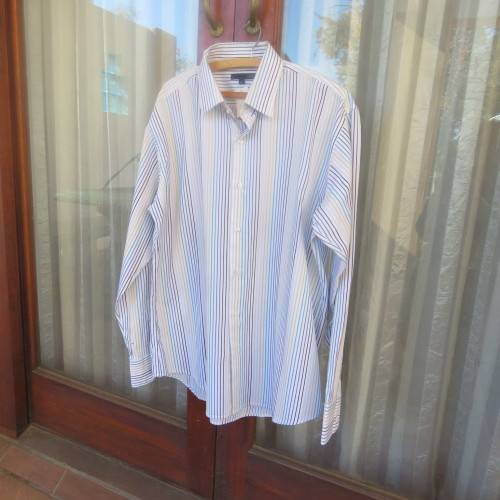 Smart Men`s white long sleeve shirt with blue, black, green ,yellow vertical stripes size XXL.As new