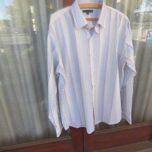 Smart Men`s white long sleeve shirt with blue, black, green ,yellow vertical stripes size XXL.As new